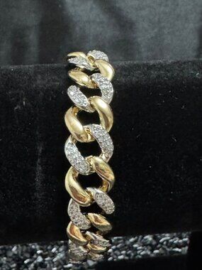 18K Gold Filled 2-Tone Pavé Chain Link Style Bracelet Size 7"